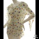VINTAGE 70S INSPIRED models off duty style fashion clothing COLORFUL DOTS SHEER CHIFFON TOP USA 6/8