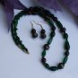 Green Glass and Wood Necklace Set