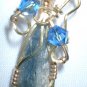 Brass Wrapped Kyanite Pendant with Swarovski Beads