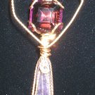 Brass Heart with Vintage Purple Faceted Glass & Amethyst Pendant