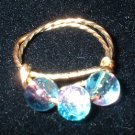 Brass Wire Blue & Pink Pinky Ring, size 4 3/4
