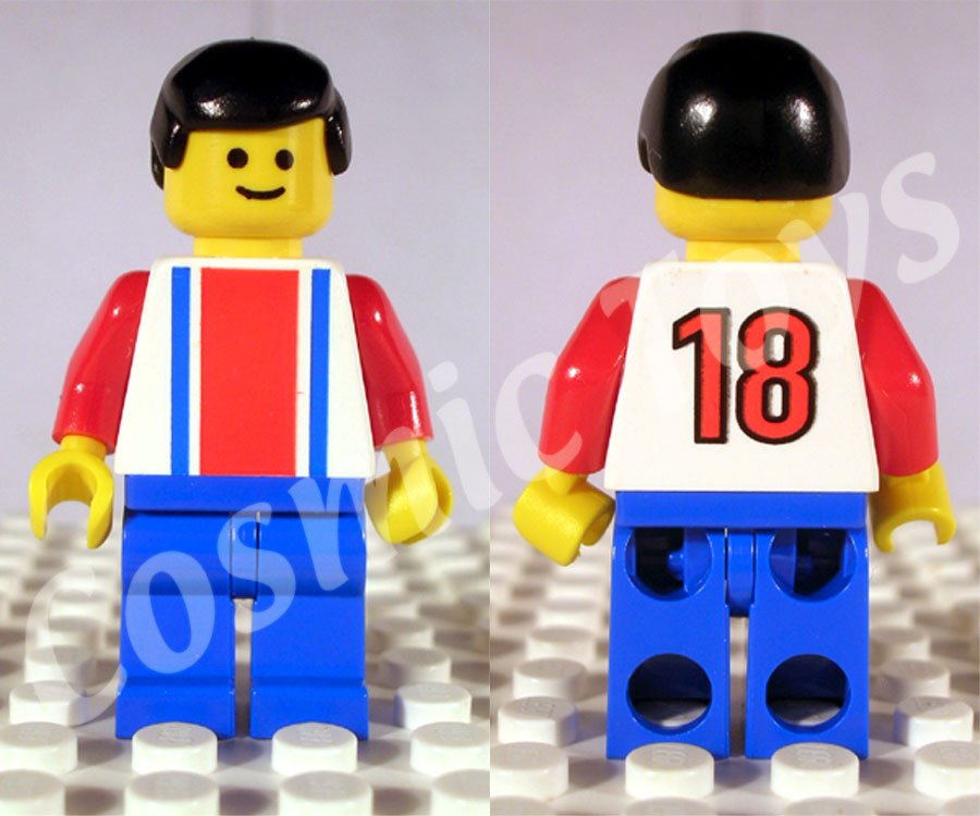 LEGO Soccer Player Red Blue Team 18 on Back minifigure (single,N)