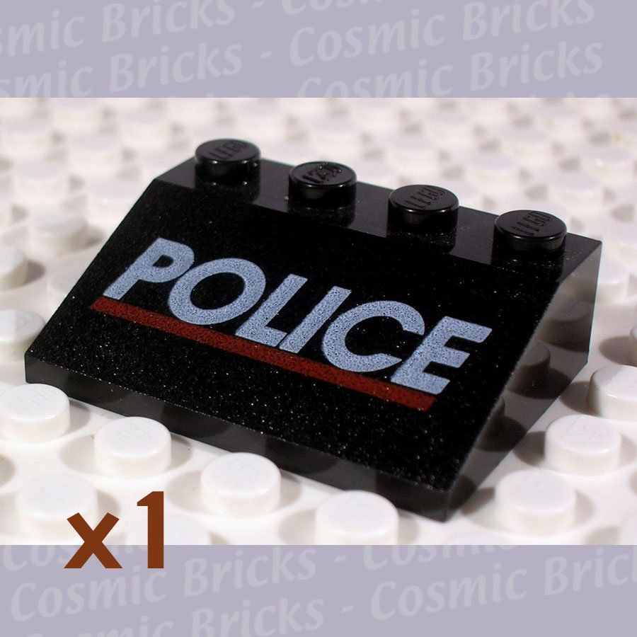 LEGO Black Slope 33 3x4 White 'POLICE' Red Line 3297 (single,U)