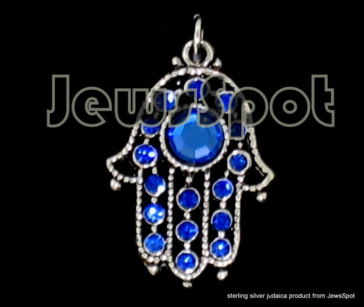 UK07372 - S PENDANT HAMSA 2. 5CM BLUE STONES