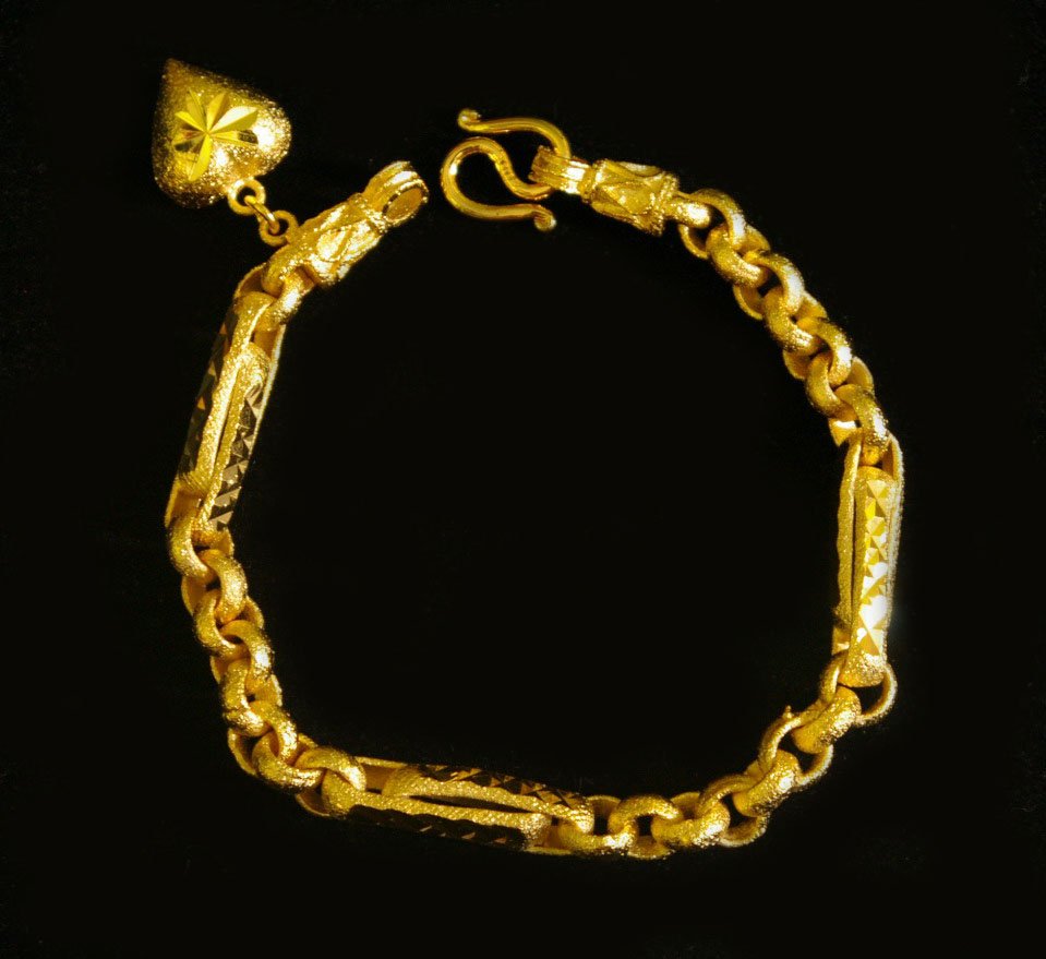 6.8" chain&rod heart 24K gold filled bangle bracelet 48