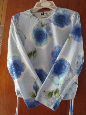 FREE SHIPING GLTTERY WHITE &SKY BLUE GIRLS BLOUSE WITH SEQUIN  SIZE MEDUIM
