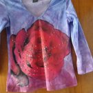 FREE SHIPING BLUE WITH RED FLOWER & SEQUIN GIRLS T-SHIRT V-NECK