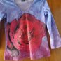 FREE SHIPING BLUE WITH RED FLOWER & SEQUIN GIRLS T-SHIRT V-NECK