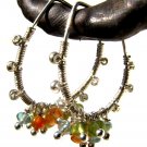 hammered sterling silver modern hoops with peridot, aquamarine and jasper