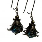 vintage style bronze and faceted Czech glass dangle earrings