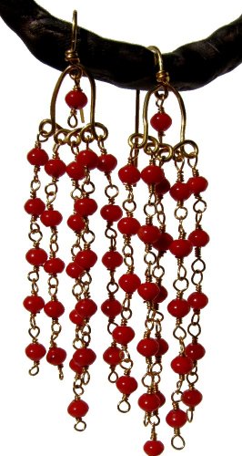 reclaimed coral and gold fill Waterfall earrings