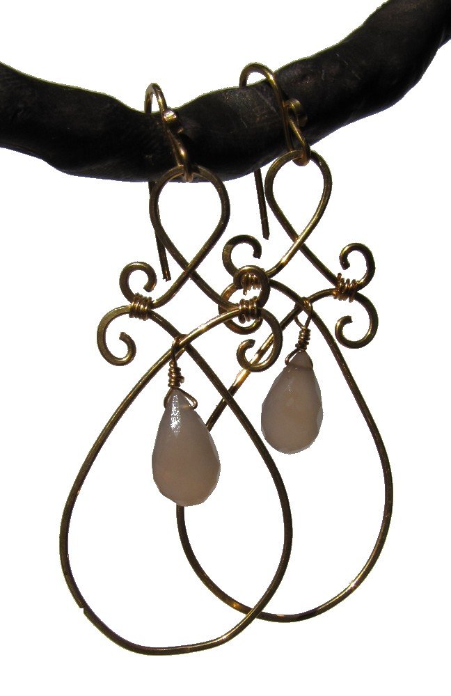gold fill rose quartz Syrian earrings