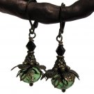 green faceted firepolish leverback vintage look earrings