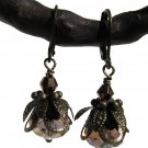 vintage style bronze and faceted Czech glass dangle earrings