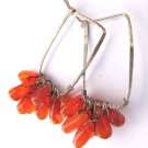 Hammered sterling silver square Barcelona hoops with carnelian