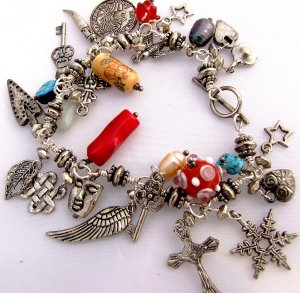 silver mixed media charm bracelet