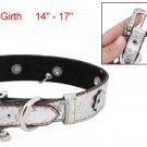 Dog Pet Silver Tone Faux Leather Adjustable Collar Belt Band L