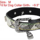 Lock Bear Charms Faux Leahter Pet Dog Collar Neck Strap M