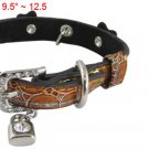 Brown Crocodile Print Rhinestone Flower Lock Bear Charms Dog Collar S