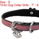 Dog Rectangle Rhinestone Buckle Pink Faux Leather Collar Belt S