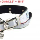 L Lock Bear Charms Crackle Print Dog Collar Gray w Floral Detail