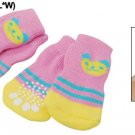 4 PCS Pet Dog Soft Yellow Pink Warm Socks w Bear Pattern