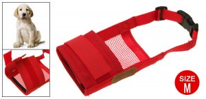 Size M Anti Bark Bite Chew Muzzle Mask Red Soft Mesh for Pet Dog