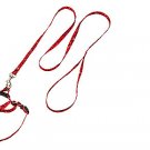 Red Pet Dog Nylon Adjustable Pulling Harness and Round Leash Small Size