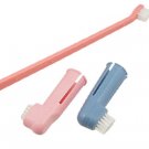 Pet Dog Cat Pink Handle Dual Ended Tooth Brush w Two Finger Toothbrush