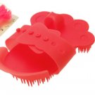 Dog Cat Pet Hand Shape Plastic Shower Bath Brush Red