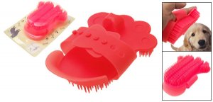 Dog Cat Pet Hand Shape Plastic Shower Bath Brush Red