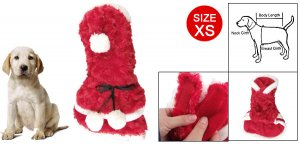 White Pom Pom Decor Hook Loop Fastener Red Plush Dog Pet Clothes XS