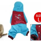 Blue Red Rabbit Pattern Press Stud Pet Doggy Hooded Clothes L
