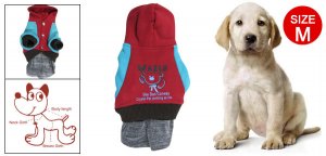 M Blue Red Ribbed Cuff Press Stud Printed Hooded Pet Dog Dress