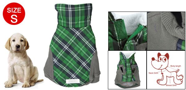 Fleece Collar Green Gray Lattice Dog Pet Clothes S