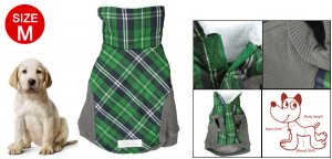 Green Gray Cotton Hook Loop Fastener Lattice Clothes for Dog M