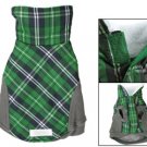 Gray Green Hook Loop Fastener Check Print Dog Clothes L