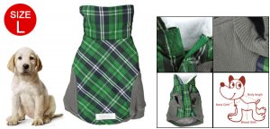 Gray Green Hook Loop Fastener Check Print Dog Clothes L