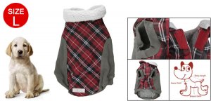 Hook Loop Fastener Fleece Collar Check Pattern Clothes for Dog L