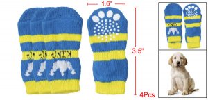 Puppy Crown Pattern Knitted Stretchy Blue Yellow Socks