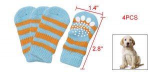 Dog Striped Pattern Stretchy Knitted Socks Blue Yellow