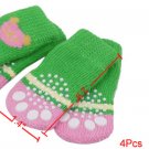 4Pcs Bear Head Patterns Soft Socks Green Pink for Pet Puppy Dog