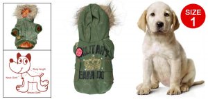 Size 1 Star Printed Lining Crown Rhinestone Decor Pet Dog Hooded Clothes Green