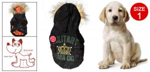 Black Press Studs Vertical Pockets Lining Hooded Coat Size 1 for Pet Dog
