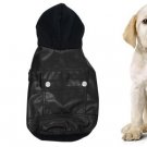 Black Hooded Faux Leather Jacket Coat M for Dog Pet