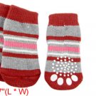Red Gray Striped Nonslip Knitting Warm Socks for Pet dog