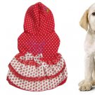 Strawberry Dots Print Lace Trim Winter Hoody Thick Dress for Dog Sz 2