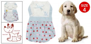 Cornflower Blue White Dots Print Bowknot Decor Bubble Dress Size 4 w Head Scarf for Pet Dog