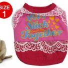 Puppy English Words Print Lace Trim Dress Red Pink Size 1