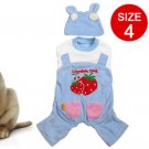 Dog Strawberry Print Pockets Decor Jumpsuit w Hat Size 4